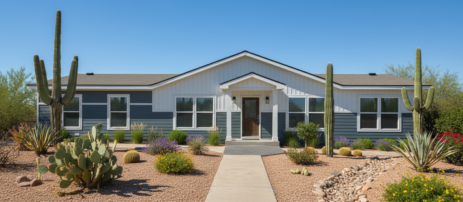 Manufactured Home Ranch Style Board And Batten Lap Siding Gable Porch